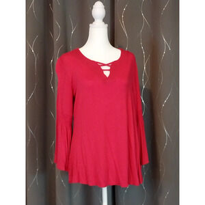 Cato Blouse Shirt Top Women's size Small Pink Fuchsia Pretty Sleeves / #3153